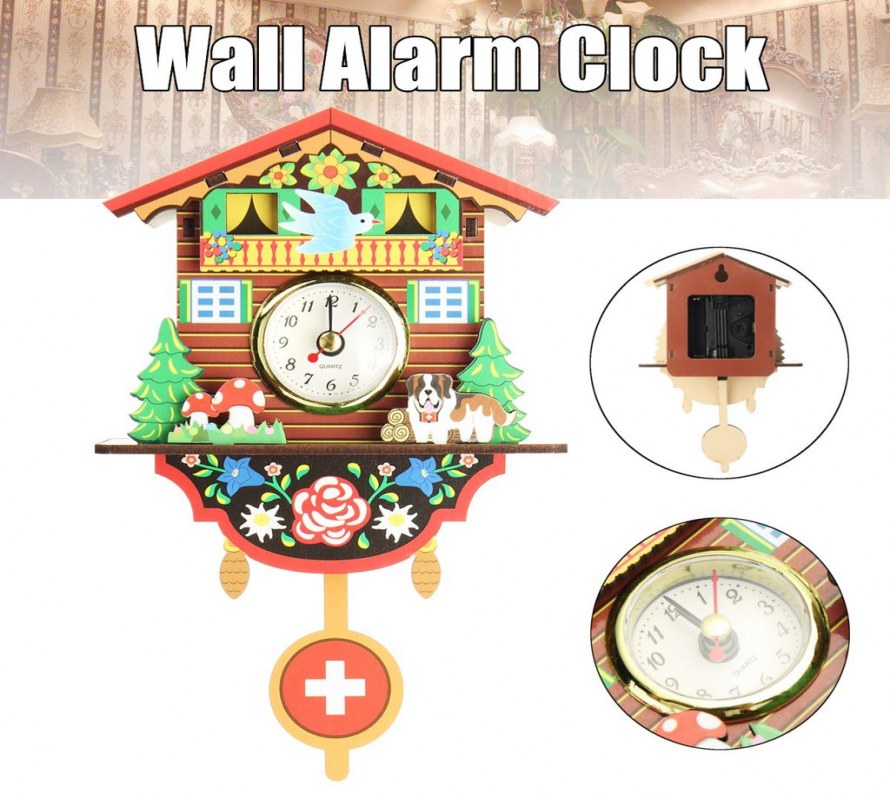  Modern Cuckoo Clock Rustic Wooden Wall Hanging Swing Alarm Number Animal Kid Home Decor